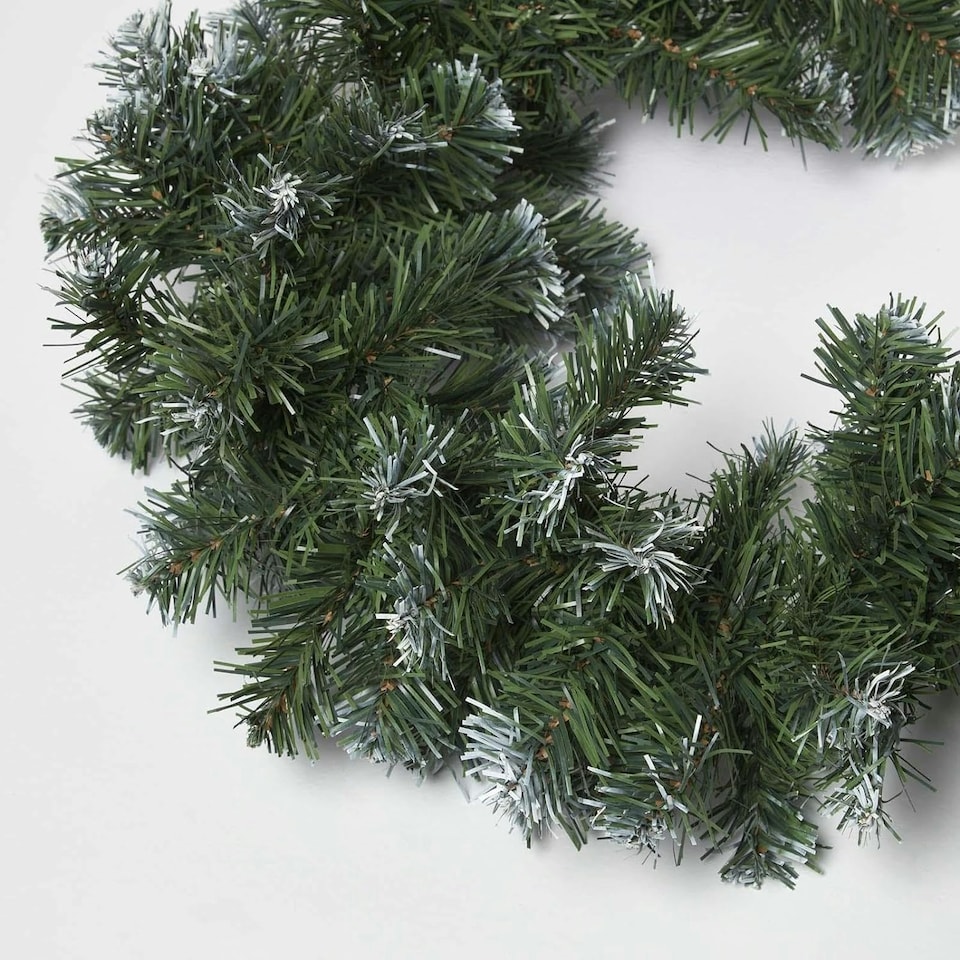 image 1 of Homescapes Green Snow Dusted Foliage Christmas Garland, 182 cm