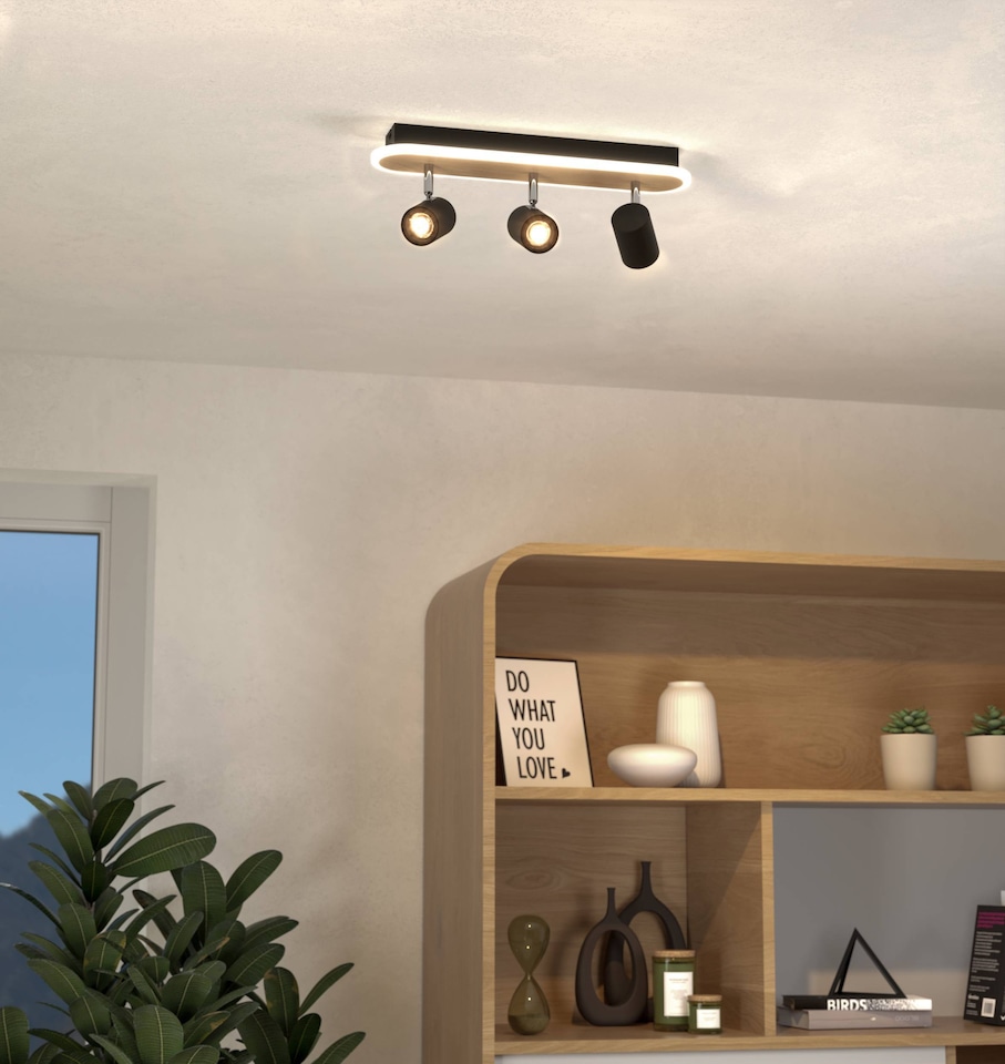image 1 of EGLO Rimbocchi Natural Wood & Steel Modern 3 Light Spotlight