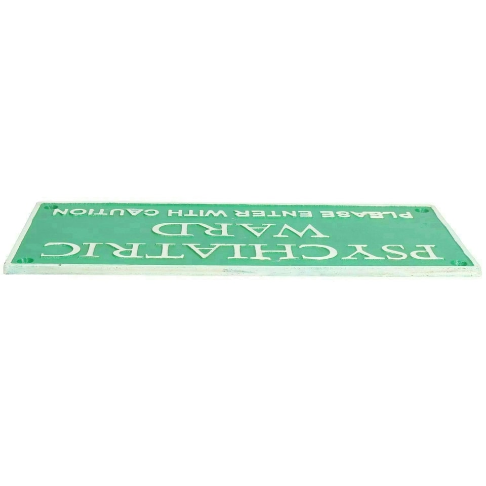 image 1 of Psychiatric Ward Enter With Caution Sign Plaque Cast Iron Door Mental Hospital