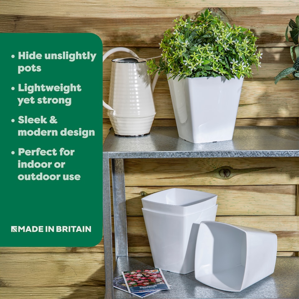image 1 of Wham studio 4x 14cm Square Plastic Planter | White | Ice White