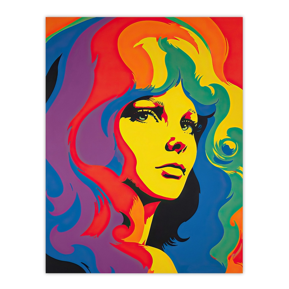 image 1 of 1960S Retro Portrait Woman Psychedelic Home Decor Black Framed Wall Art Print A4