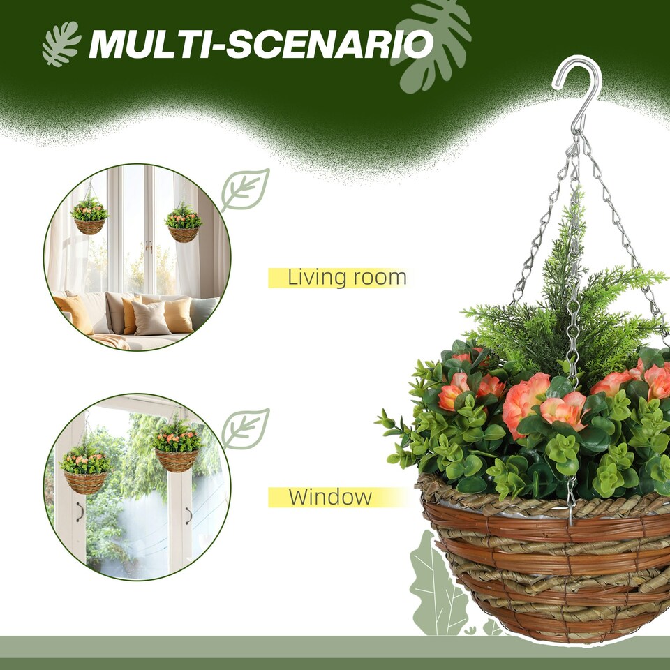 image 1 of Outsunny 2 PCs Artificial Lisianthus Flower Hanging Planter Basket Yellow