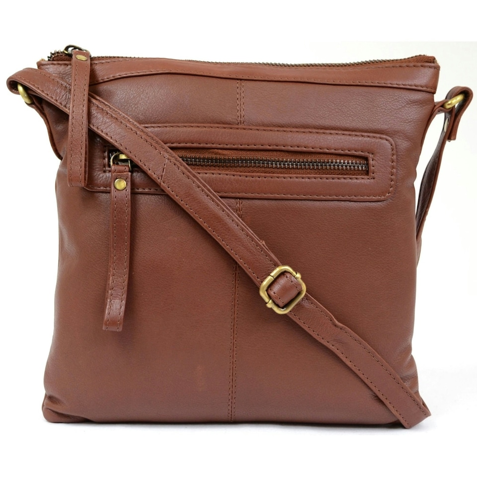 image 1 of Butter Soft Premium Leather Cross Body Bag, Adjustable Shoulder Strap Brown | Tan