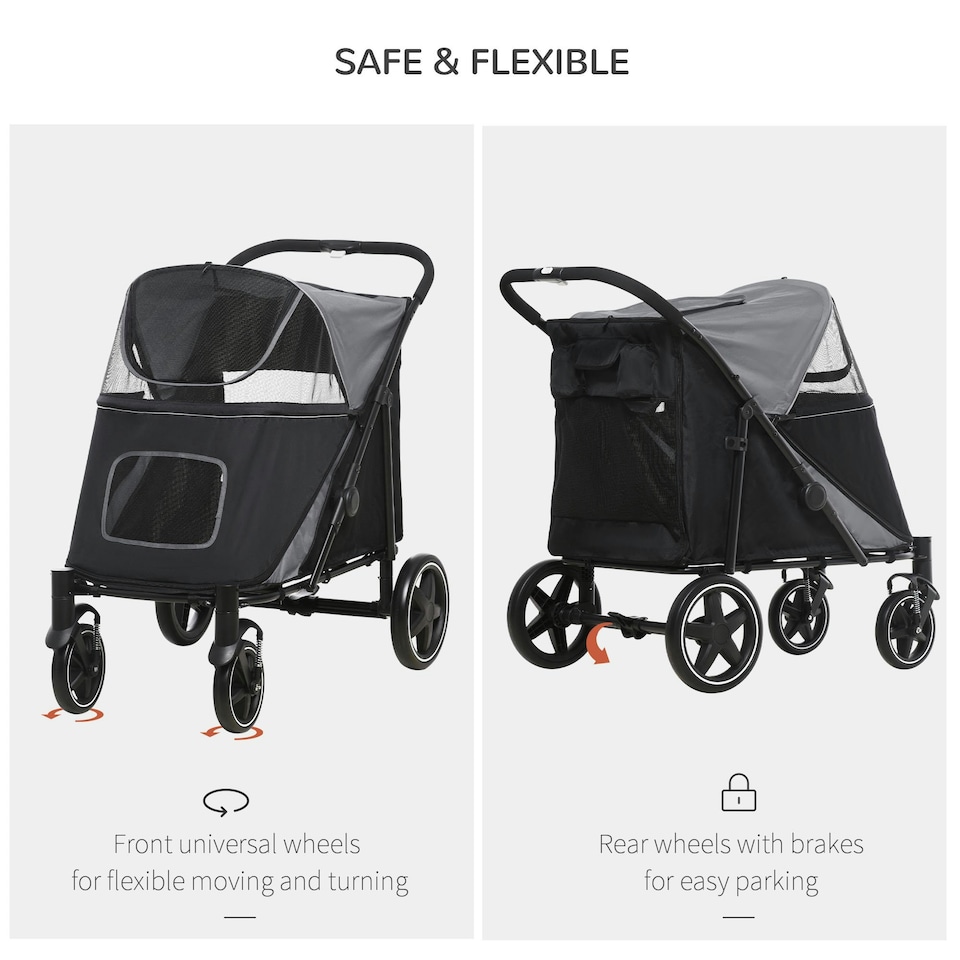 image 1 of PawHut Foldable Dog Carriage w/ Universal Wheels, Shock Absorber - Black