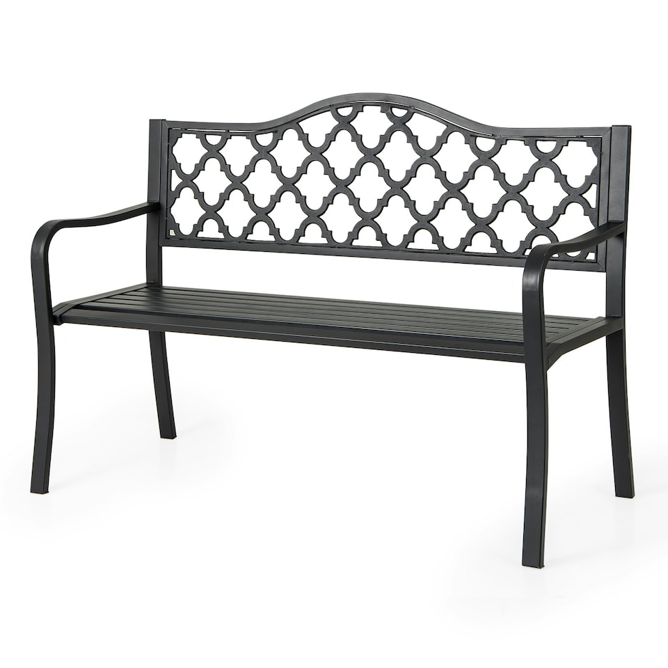 image 1 of COSTWAY 128CM Patio Bench Slatted Metal Garden Loveseat Black