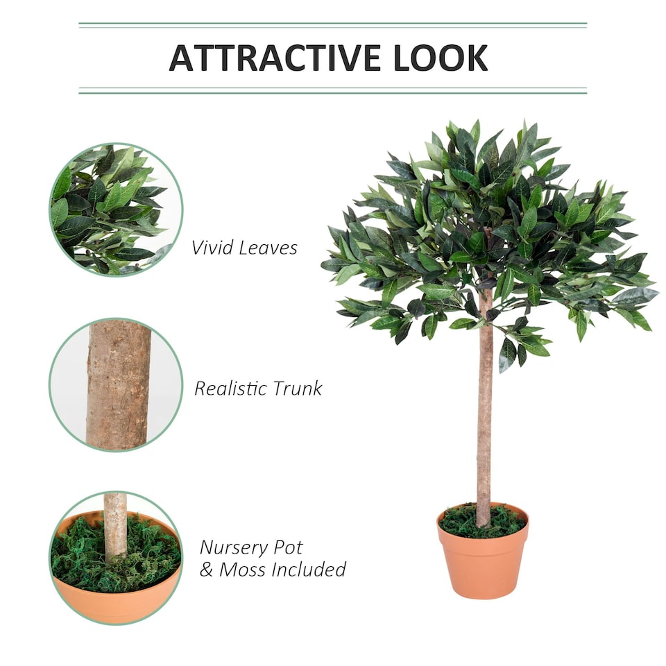 image 1 of Outsunny Artificial Olive Tree Plant In an Orange Pot 90 cm for Home