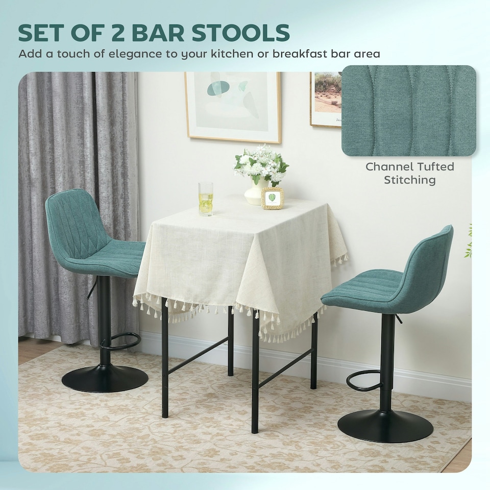 image 1 of HOMCOM Bar Stools Set of 2, Modern Armless Bar Chairs Blue
