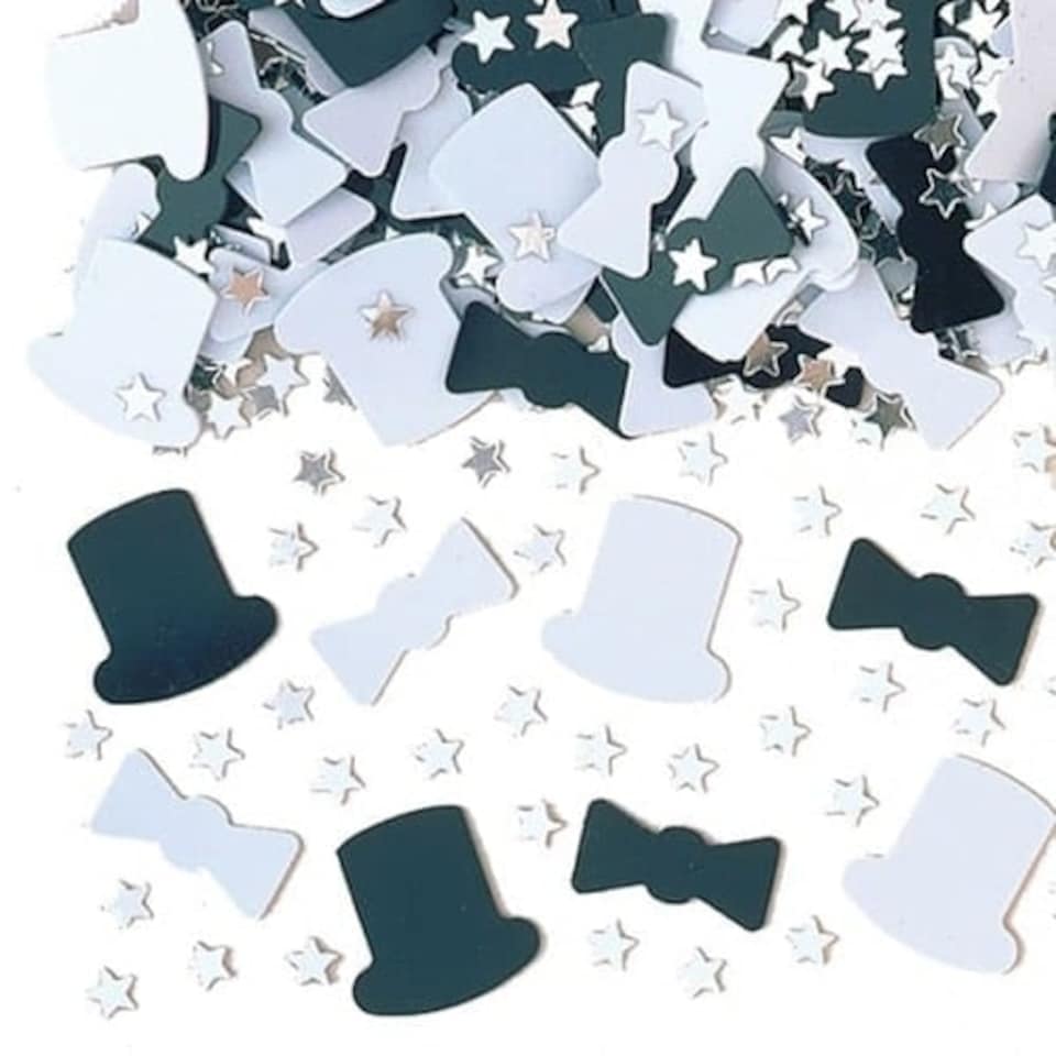 White and Black 'Night on the Town' with Silver Stars Table Confetti - 14 Grams