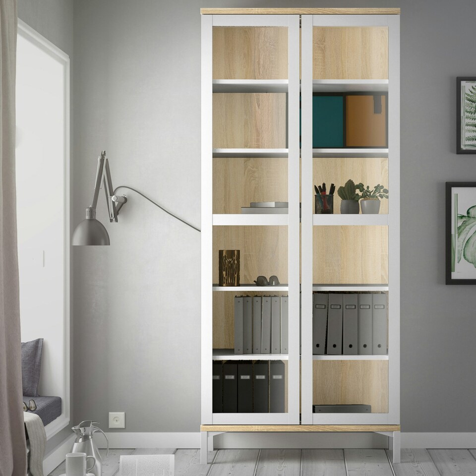 image 1 of Roomers Display Cabinet Glazed 2 Doors in White and Oak
