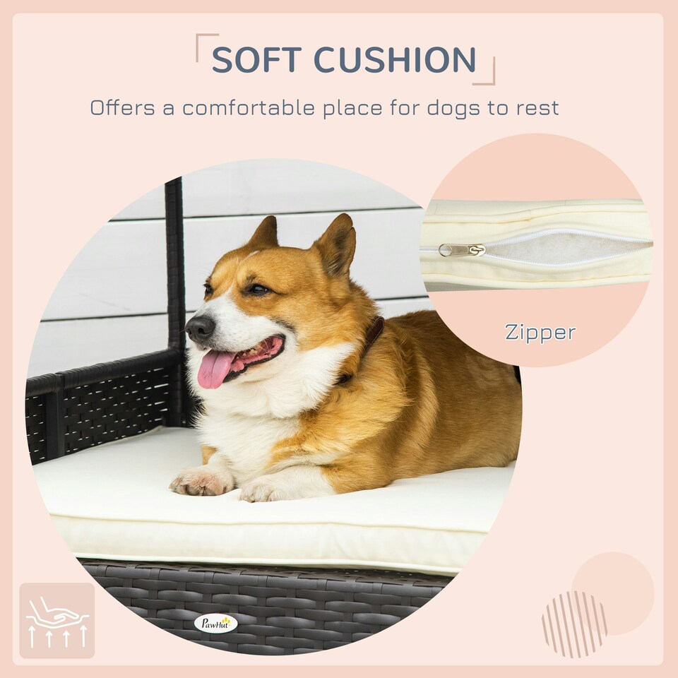 image 1 of PawHut Wicker Dog House, Rattan Pet Bed with Soft Cushion, Cat Basket - Cream
