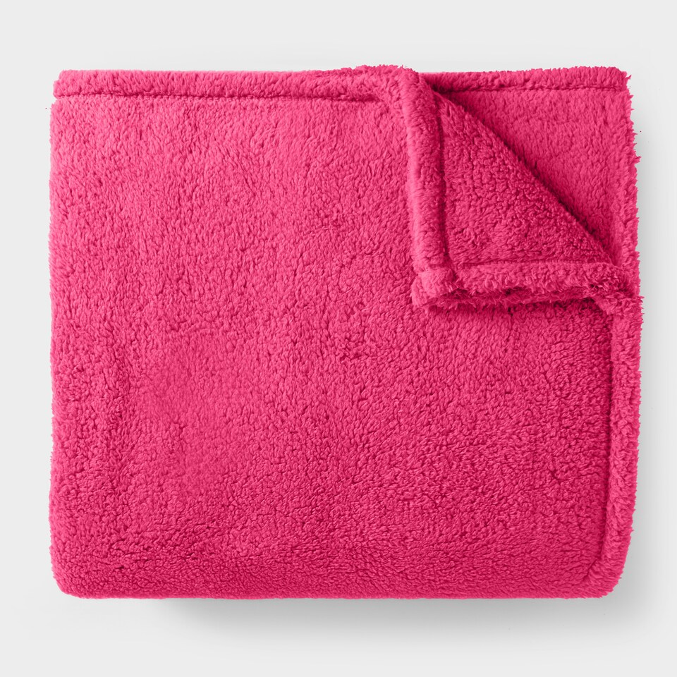image 1 of OHS Teddy Fleece Soft Warm Plush Cosy Plain Dyed Throw Over Bed Blanket, 200x240cm | Pink | Hot Pink