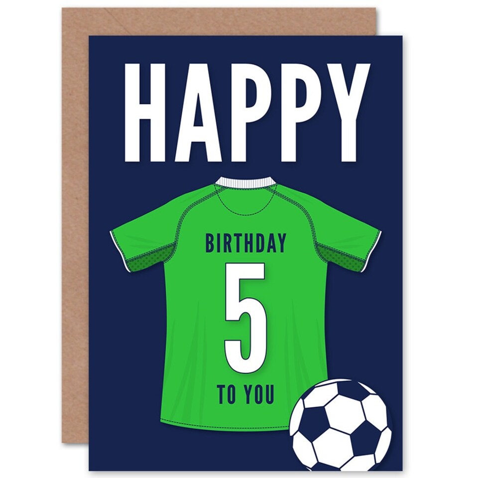 image 1 of Football Strip Kit Green Jersey Top 5 Year Old Child Kids 5th Birthday Card
