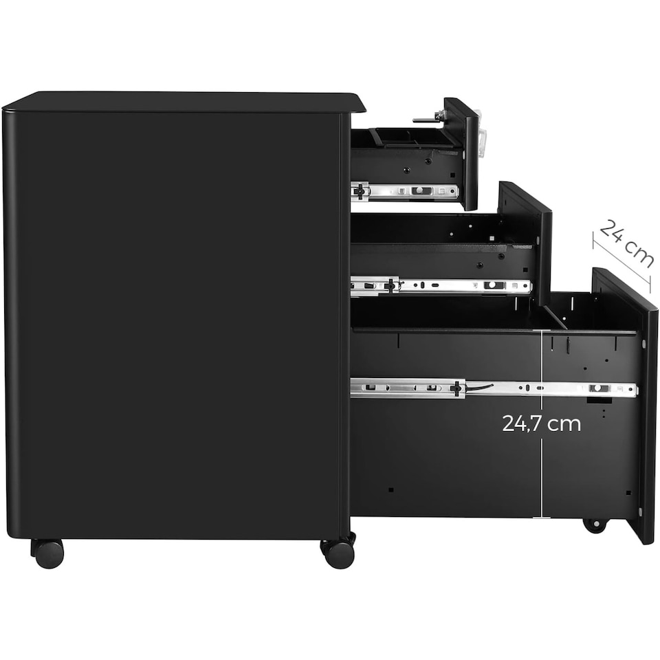 image 1 of Lockable Mobile File Cabinet with Wheels, Pre-Assembled Office Storage for Hanging Documents, Black