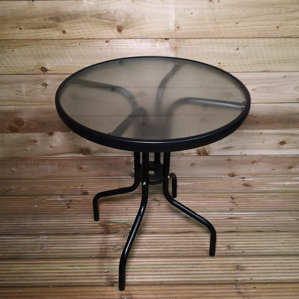 image 1 of 3pcs Outdoor Garden Furniture Bistro Set Glass Table & Two Folding Chairs in Grey