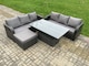 image 1 of Fimous Outdoor Rattan Garden Furniture Sets Height Adjustable Rising lifting Dining Table Sofa Set with Big Footstool Dark Grey Mixed
