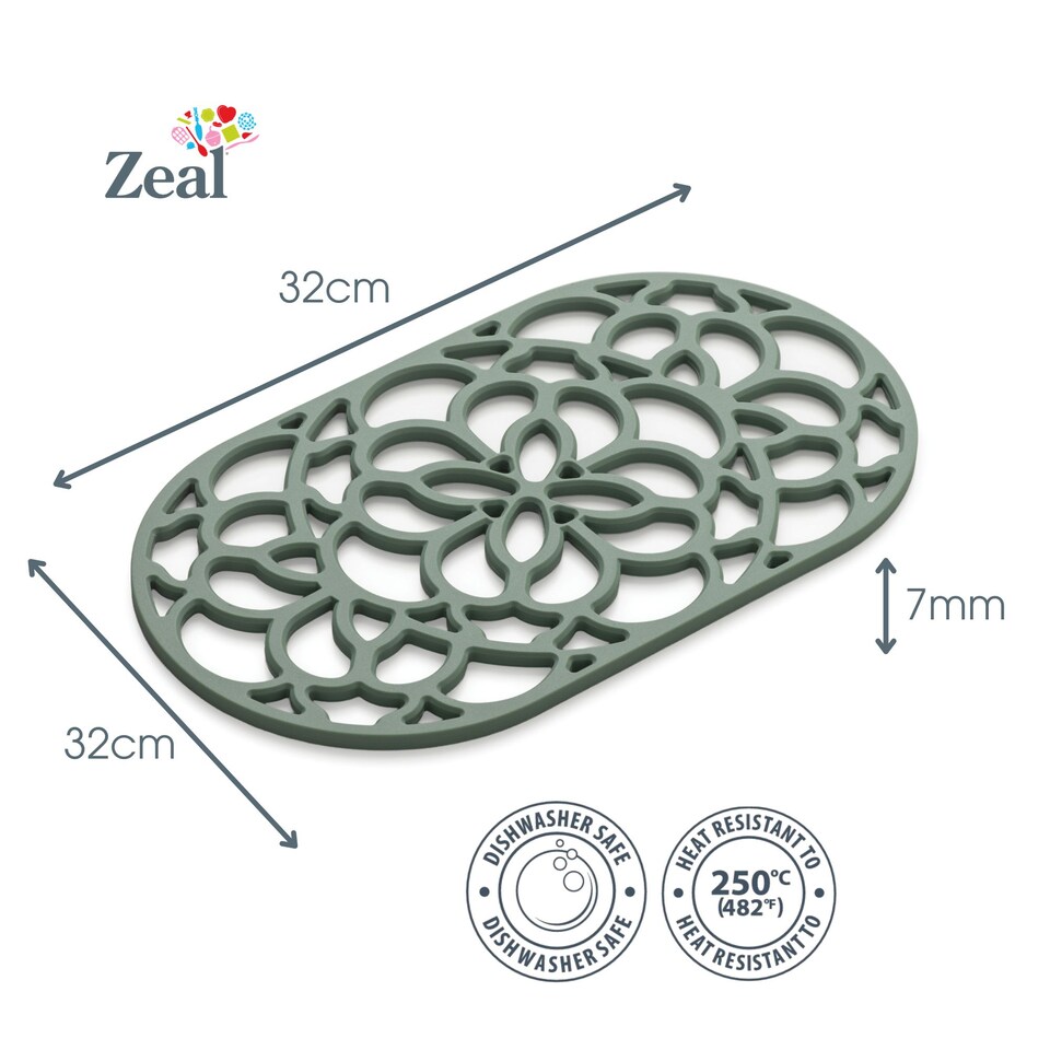 image 1 of Zeal Large Oval Silicone Heritage Trivet, 32cm, Dark Sage