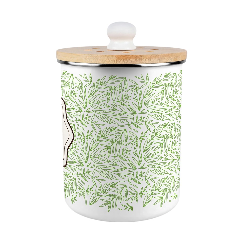 image 1 of Organic Green Leaves Compost Caddy - Metal 2L Decorative Kitchen Food Waste Bin
