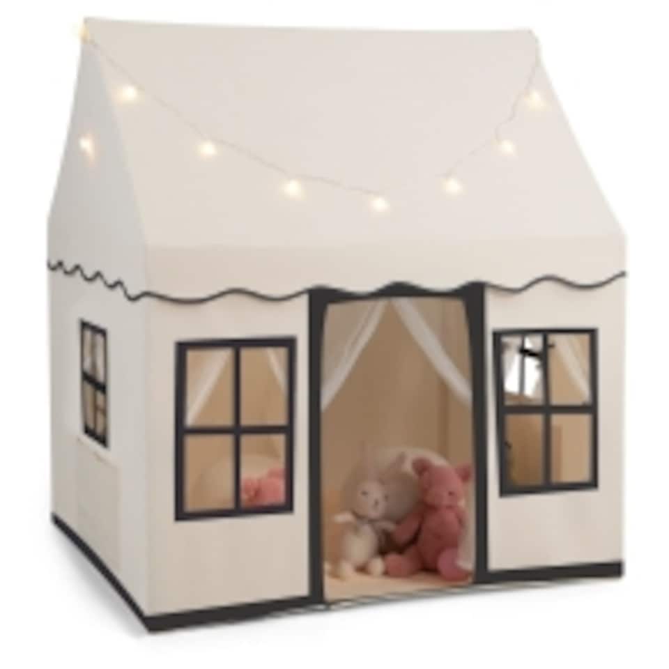 image 1 of COSTWAY Kids Play Tent Indoor Kids Playhouse with Star Lights Beige