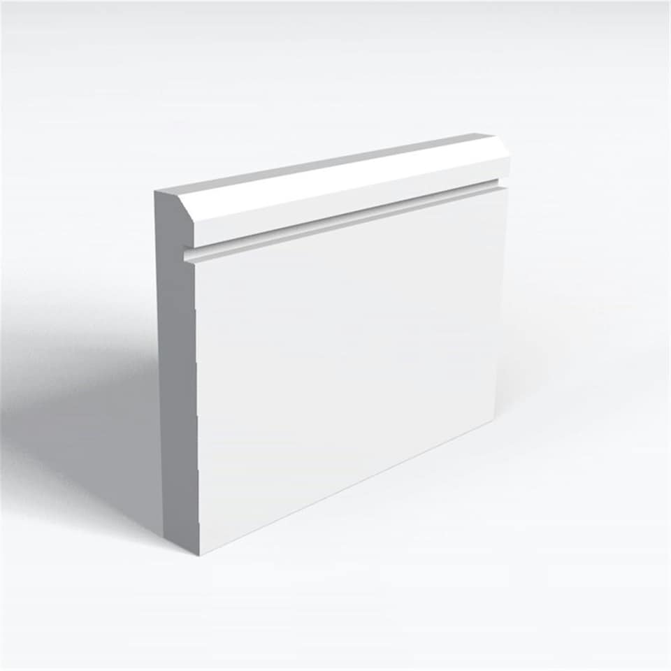 Pack of 15 (Total 15 Units) - MR MDF Primed Chamfered 1 Square Groove Skirting Board - 15mm(T) x 219mm(H) x 3050mm(L)