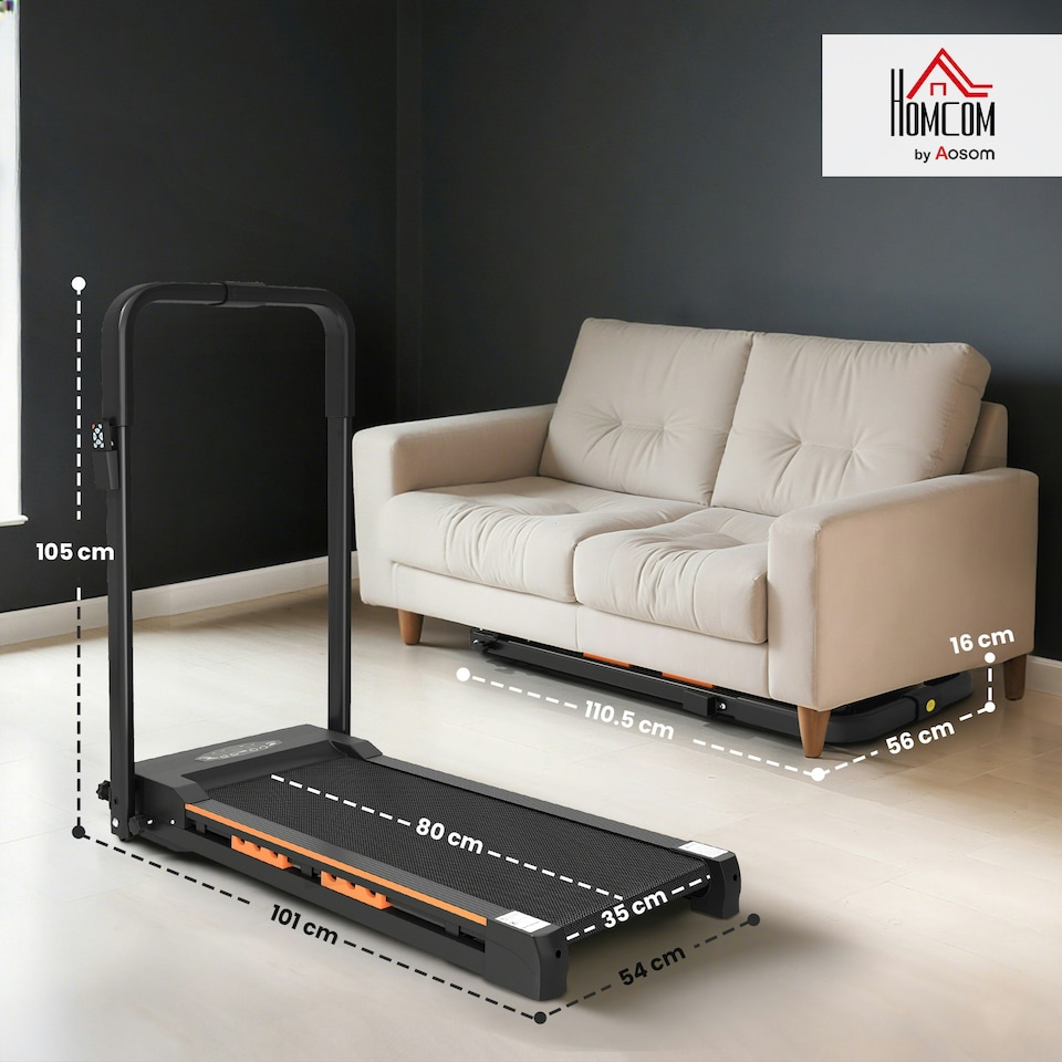 image 1 of HOMCOM 1-6 km/h Folding Motorised Treadmill Walking w/ Remote Control Black