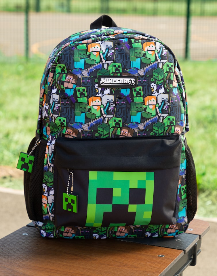 image 1 of Minecraft Steve & Creeper Multicolour Backpack | Graphic Print Zip-Up School Bag | Kids Rucksack with Adjustable Straps | Unisex Book Carrying | Minecraft Merch | Multi | Multicoloured