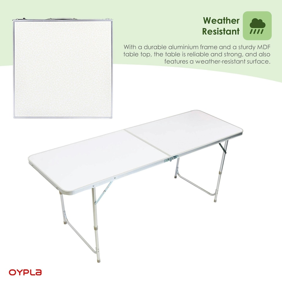 image 1 of Oypla 6ft Folding Outdoor Camping Picnic Market Kitchen Work Top Table White