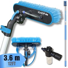 IGAD Pole 3.6m (12ft) Extension Pole Kit with Water-fed Brush and Hose, with 3-Stage Telescoping Pole 5-12ft Pole