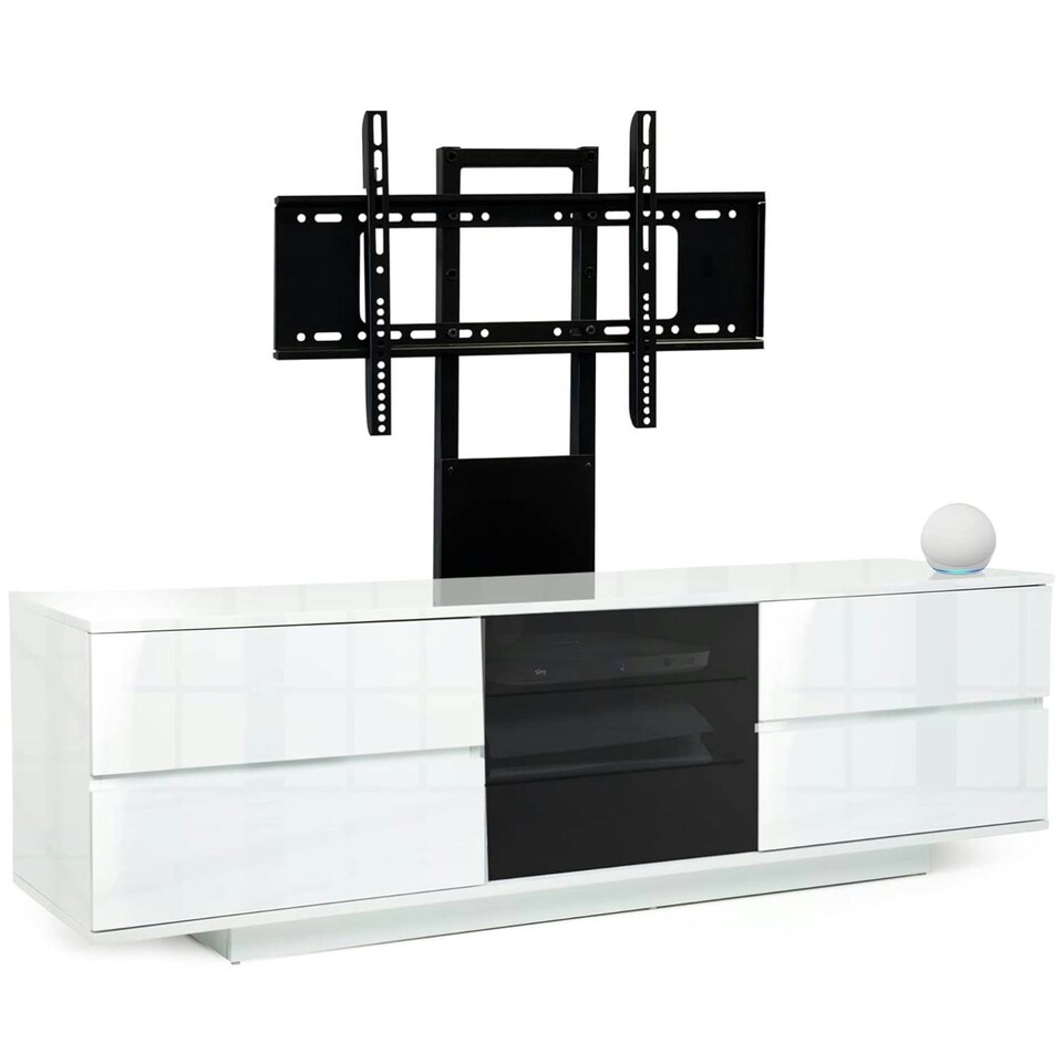 image 1 of Centurion Supports AVITUS ULTRA Gloss White Remote Friendly BeamThru Door with 4-White Drawers up to 65" Flat Screen TV Cabinet with Mounting Arm White