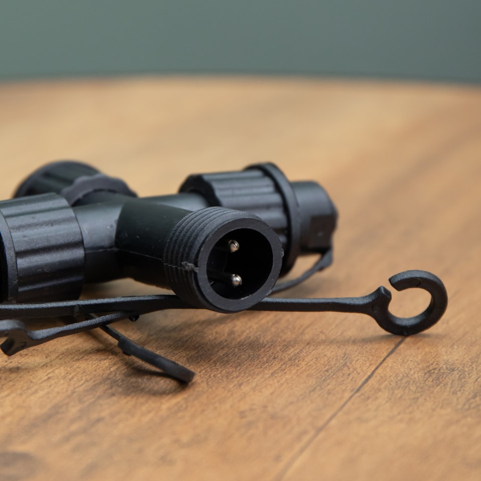 image 1 of 9cm x 10cm Black Plastic 3 Way Connector Max for Connectable String Lights