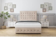 Sloomy Berlin Sand Naples Divan Bed With Mattress No Drawers With 26" Strutted Headboard & 12" Matching Footboard 2'6 Small Single | Cream | Sand | Small Single | 1