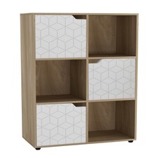 6-Cube Shelving Unit With Geo Doors | Brown | Oak & White | 1