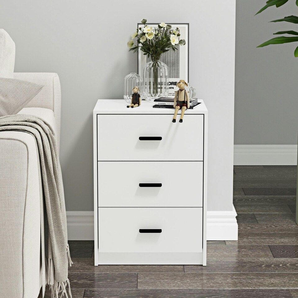 image 1 of White 3-Drawer Bedside Table Grey | Colour: Ash Grey