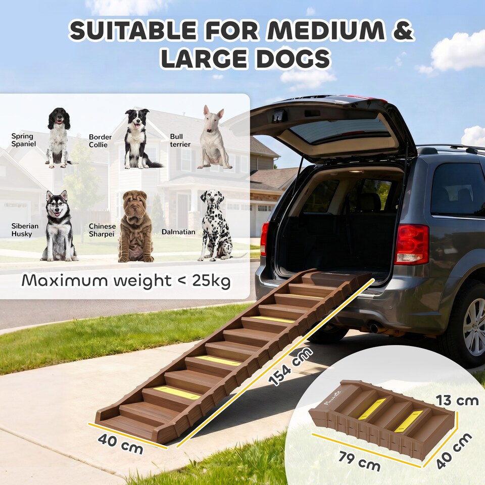 image 1 of PawHut Foldable Dog Ramp for Car, Non-Slip Dog Stairs for SUVs Truck