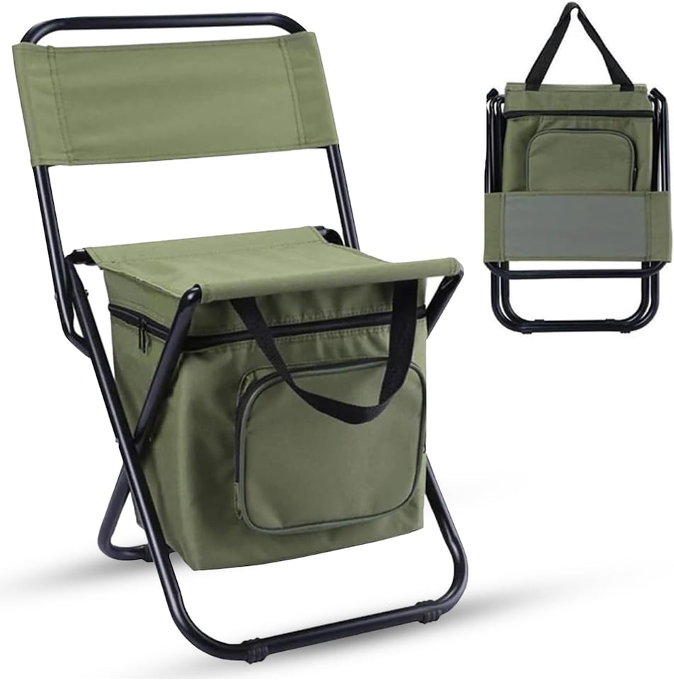 image 1 of Folding Camping Chair, Lightweight Foldable Fishing Chairs Portable Camping Chair with Cooler Bag Outdoor Backrest Stool