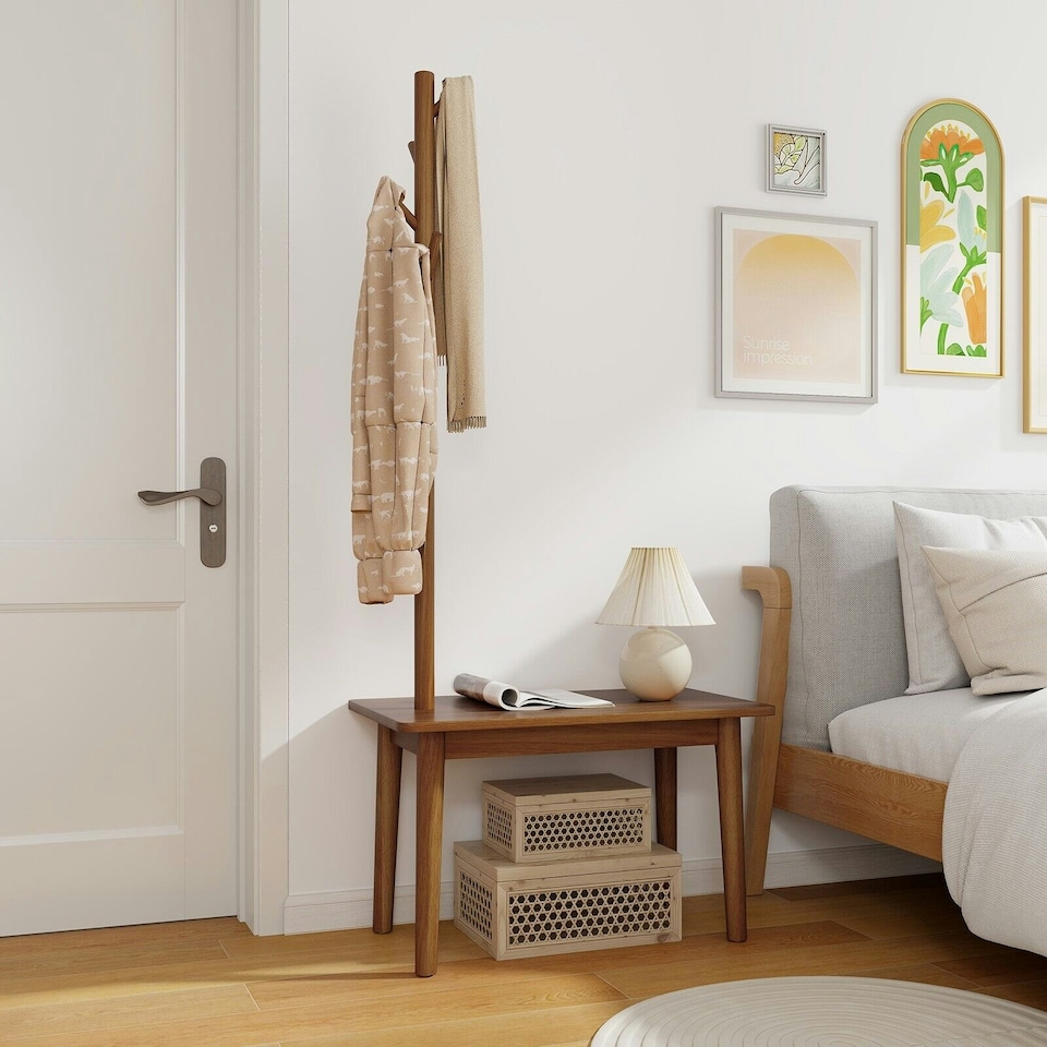 image 1 of COSTWAY Coat Tree 2-in-1 Freestanding Hanger Stand Coat Rack N/A | One Size