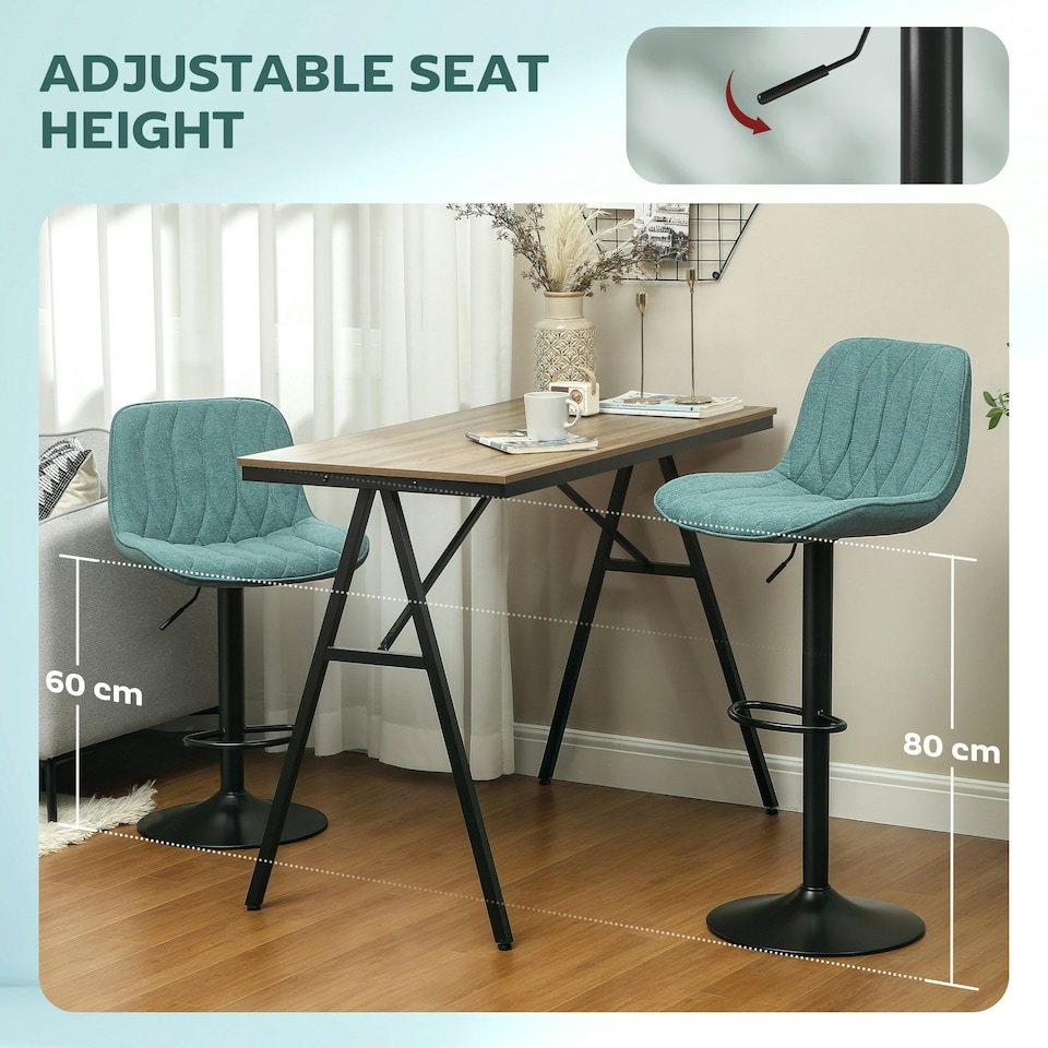 image 1 of HOMCOM Bar Stools Set of 2, Modern Armless Bar Chairs Blue