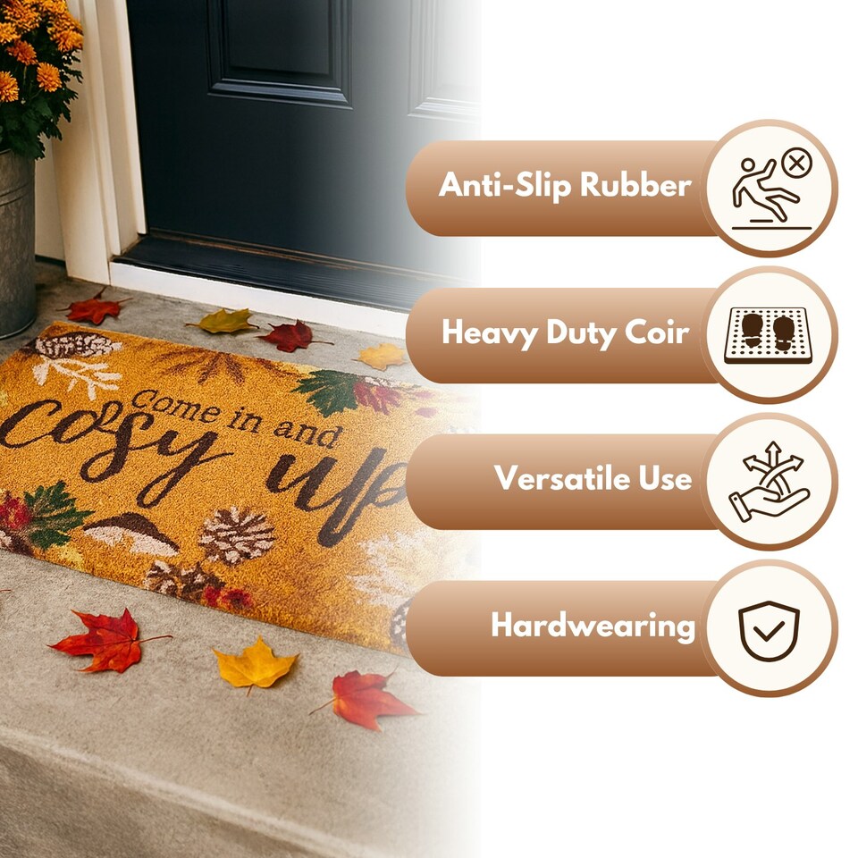 image 1 of Marco Paul Multicoloured Coir 'Cosy Autumn' Doormat 60x40cm Seasonal Entryway Mat