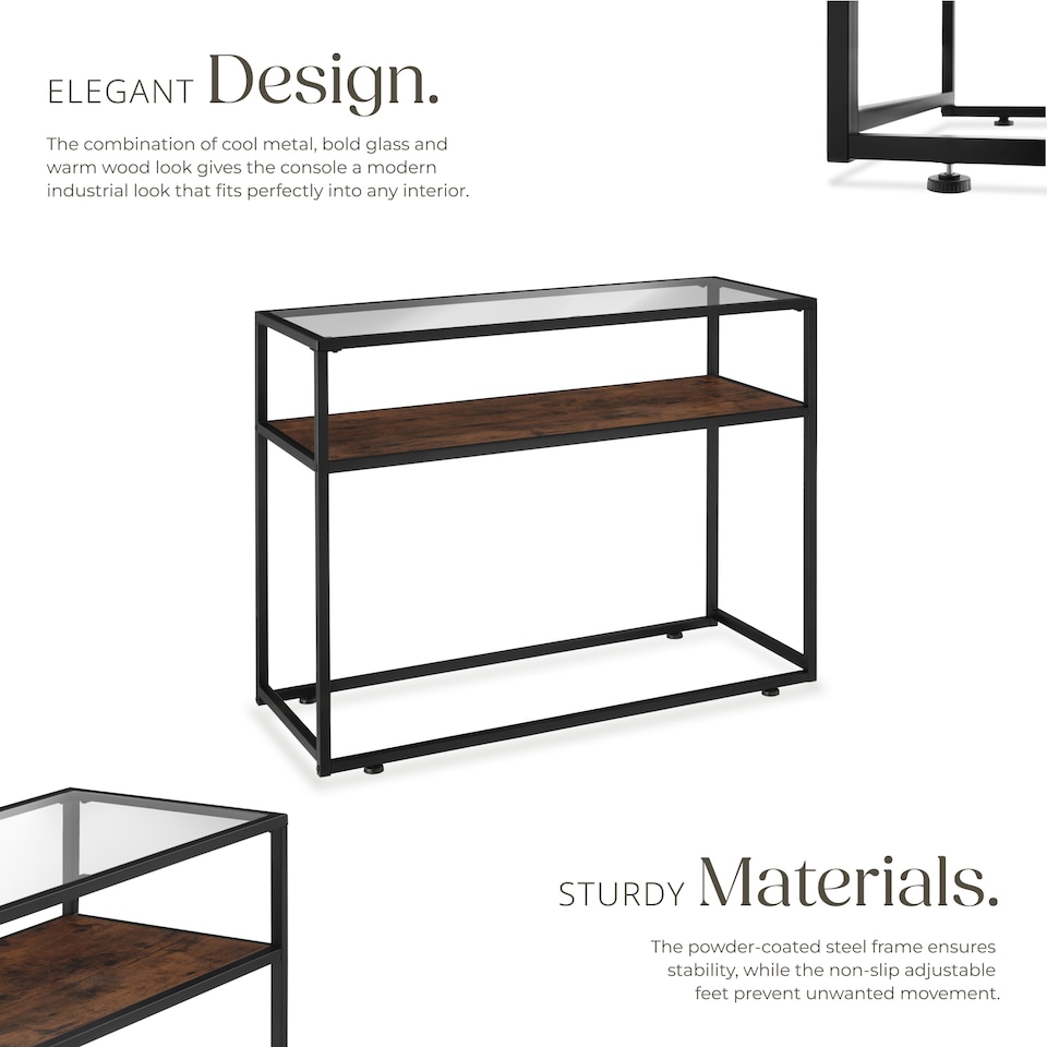 image 1 of Console Table Kilkenny - 2 shelves, with glass top surface | Brown | Industrial wood dark, rustic | 100 x 41 x 80,50 cm | 1