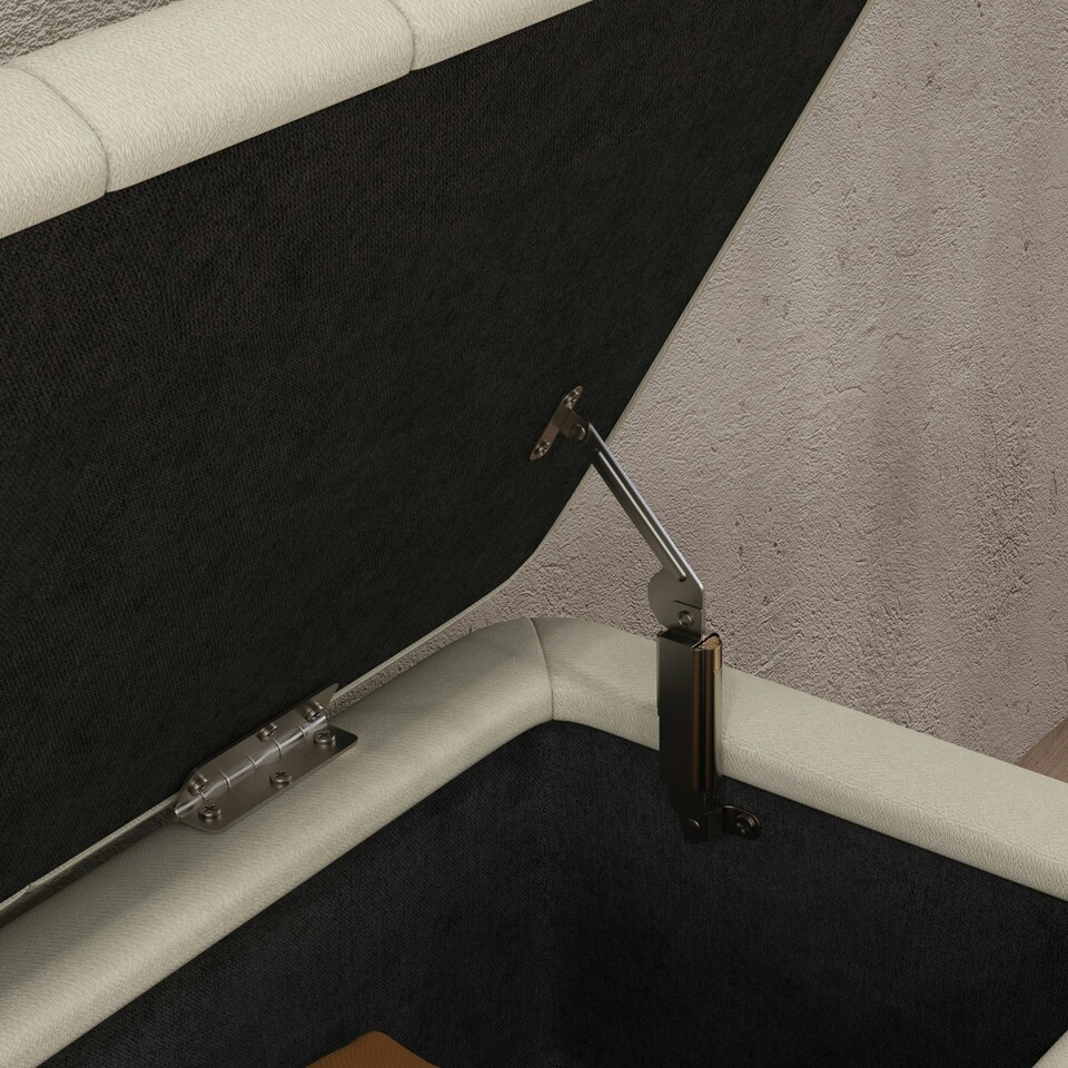image 1 of HOMCOM Storage Ottoman Bench, Linen Fabric Footstool with Steel Legs Cream White