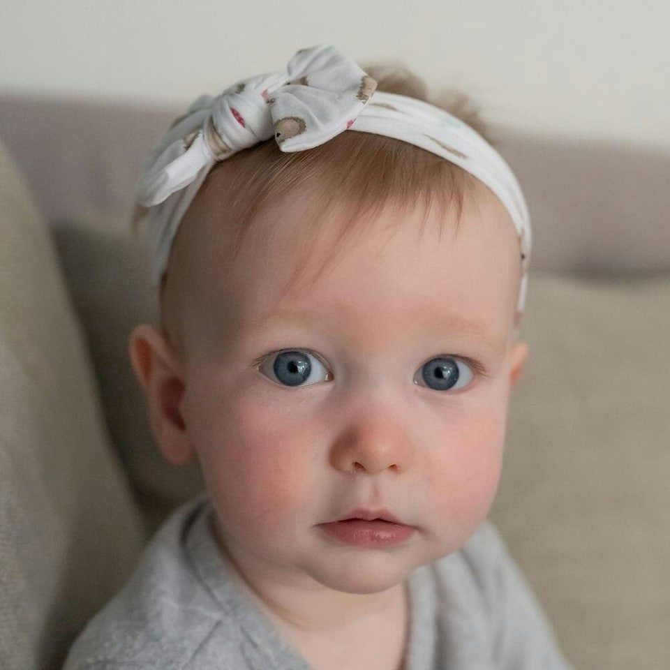 image 1 of Ziggle Baby Top Bow Turban Headband - Hedgehog | White | 1
