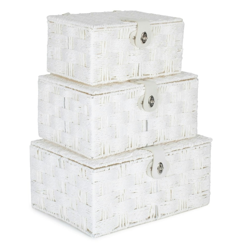 image 1 of Set of 3 Twisted White Paper Rope Storage Basket White | White