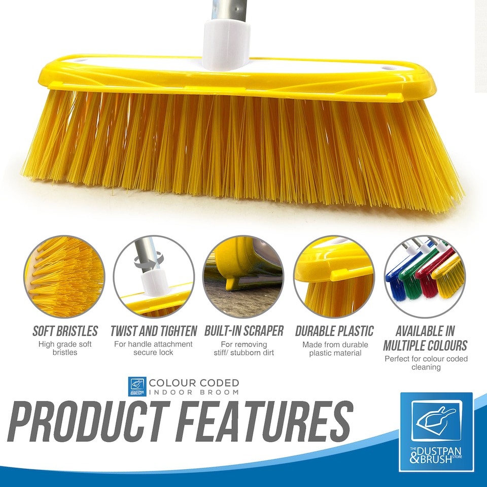 image 1 of TDBS Colour Coded Indoor Sweeping Broom with Scraper