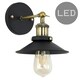 image 2 of ValueLights Industrial Steampunk Style Black and Antique Brass Single Wall Light with a Tapered Shade - Complete with 4w LED Filament Bulb 2700K Warm White