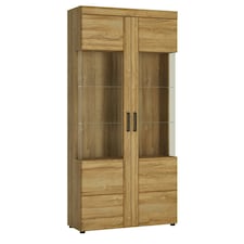 Cortina Tall Wide 2 Door glazed Display Cabinet in Grandson Oak