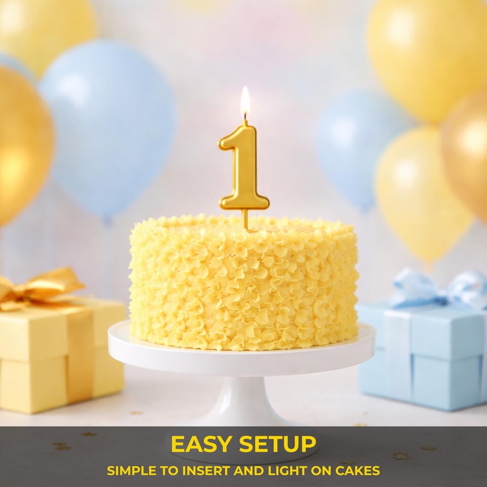 image 1 of Gold 1 Number Candle Birthday Anniversary Party Cake Decorations Topper | Gold