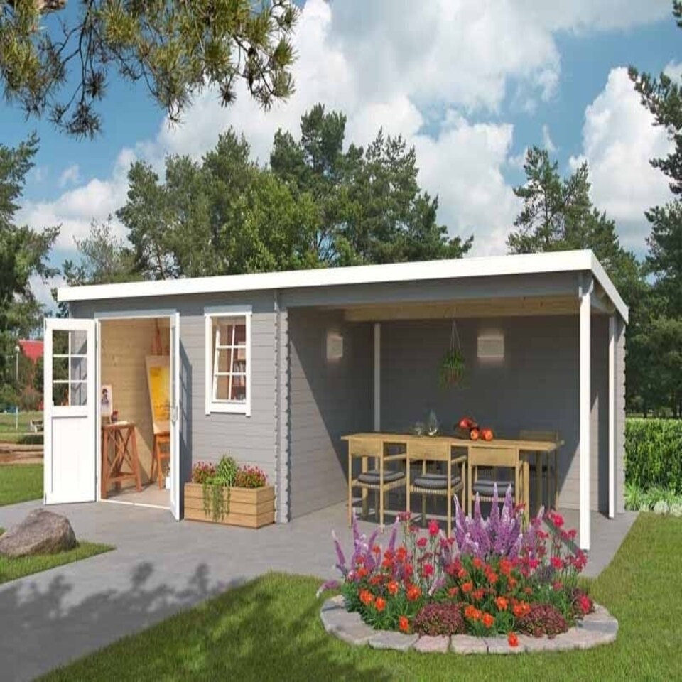 image 1 of Reno-Log Cabin, Wooden Garden Room, Timber Summerhouse, Home Office - L780 x W313.9 x H210.9 cm Brown