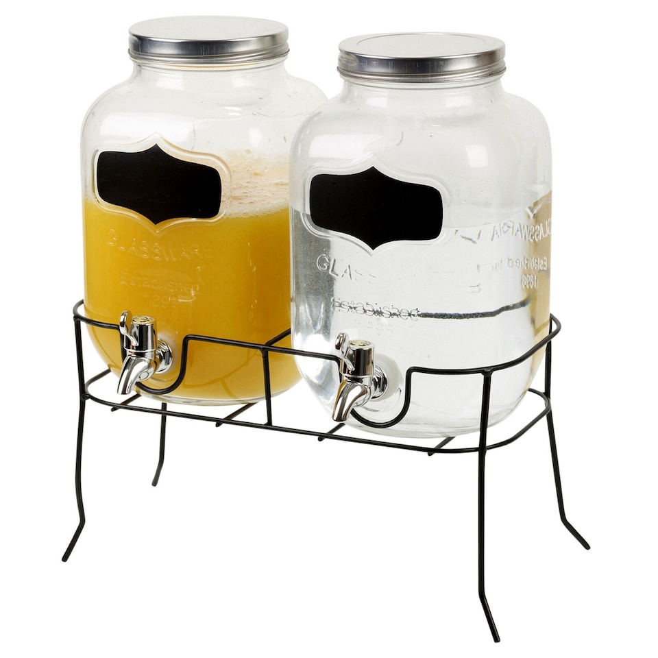image 1 of Set of 2 Glass Drinks Dispenser with Stand 4L