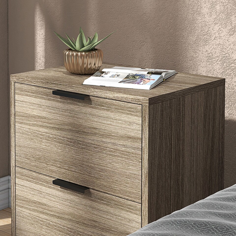 image 1 of HOMCOM Bedside Tables Set of 2, Modern Nightstand with 2 Drawers, Small Sofa End Tables with Storage and Steel Legs for Bedroom, Living Room, Grey