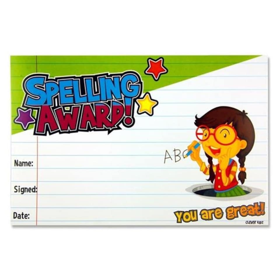 image 1 of Pack of 30 Spelling Award Reward Certificates by Clever Kidz