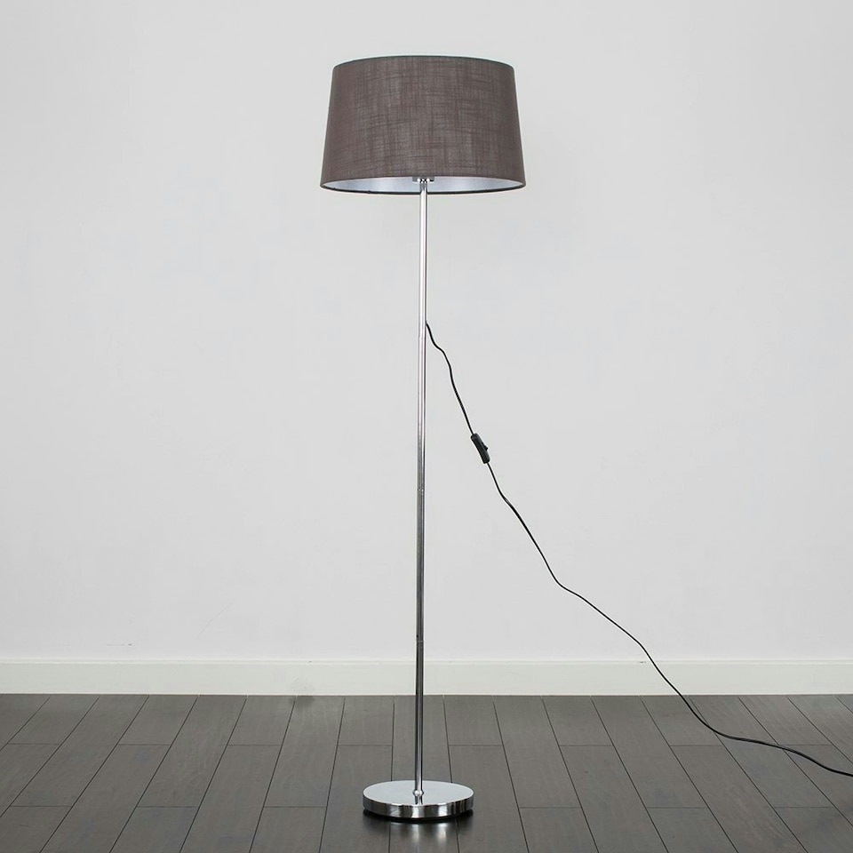 image 1 of ValueLights Modern Floor Lamp In Polished Chrome Finish With Dark Grey Shade
